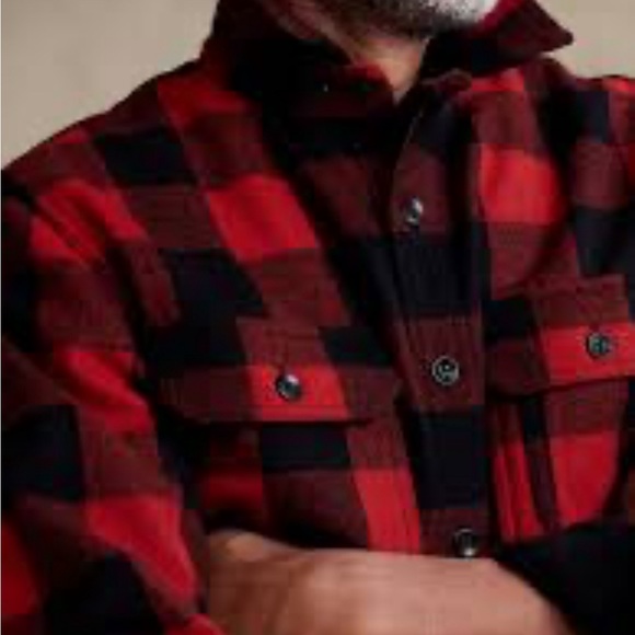 Banana Republic Logan Plaid Wool Blend Shirt Jacket Size Men's XL Red Black NWT - Picture 2 of 13